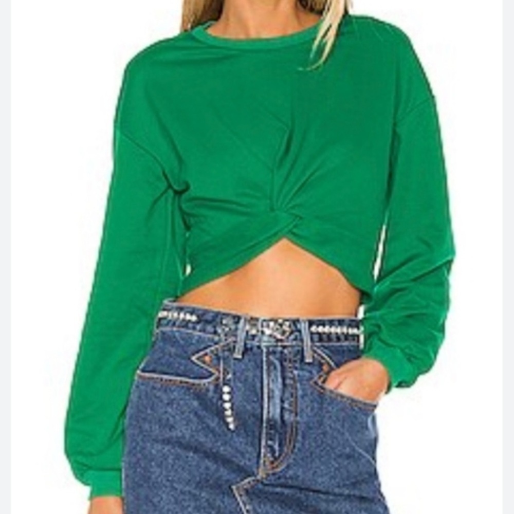 Lovers + Friends Green Kathy Crop Tie Knot Front Sweatshirt Size Small